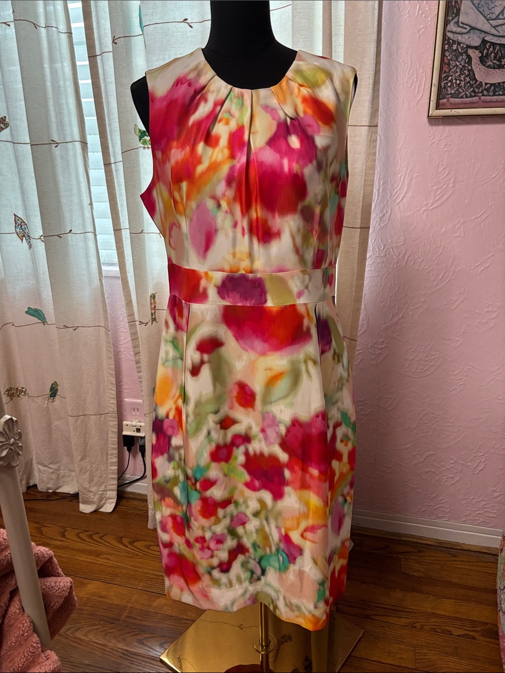 kate spade Floral Watercolor Midi Dress in Pink, Orange & Green